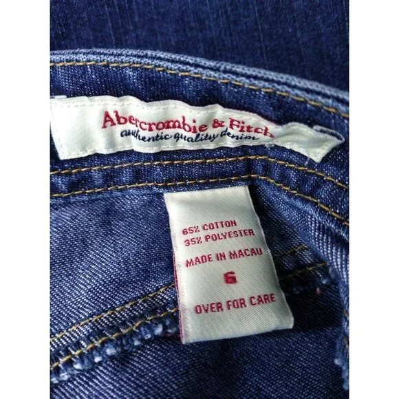 Abercrombie & Fitch Women’s Sz 6 Blue Jeans Mid Rise Wide Leg Vtg Metal Buttons - Picture 6 of 7